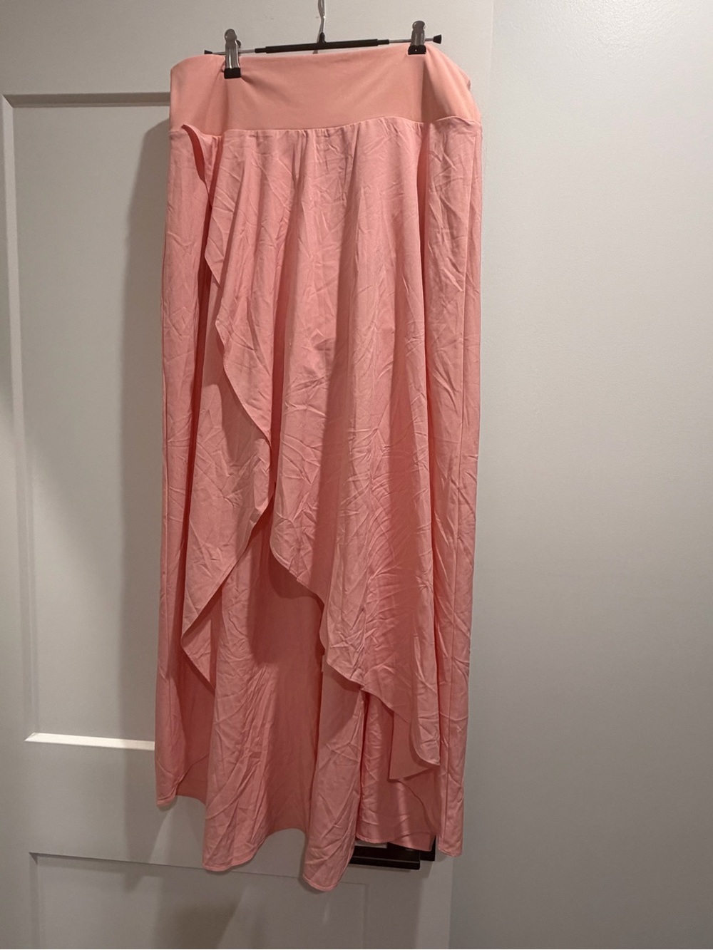 HALARA Coral-Pink Maxi Skirt with Draped Ruffles